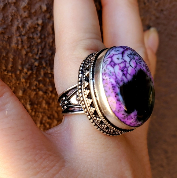 New Unique Dendritic Opal 925 Silver Ring. - Picture 5 of 11